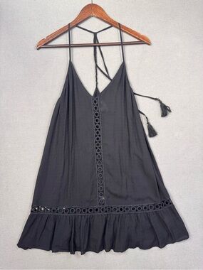 Chelsea28 Black Strappy Embroidered Sundress, Lightweight Perfect Beach Dress, M